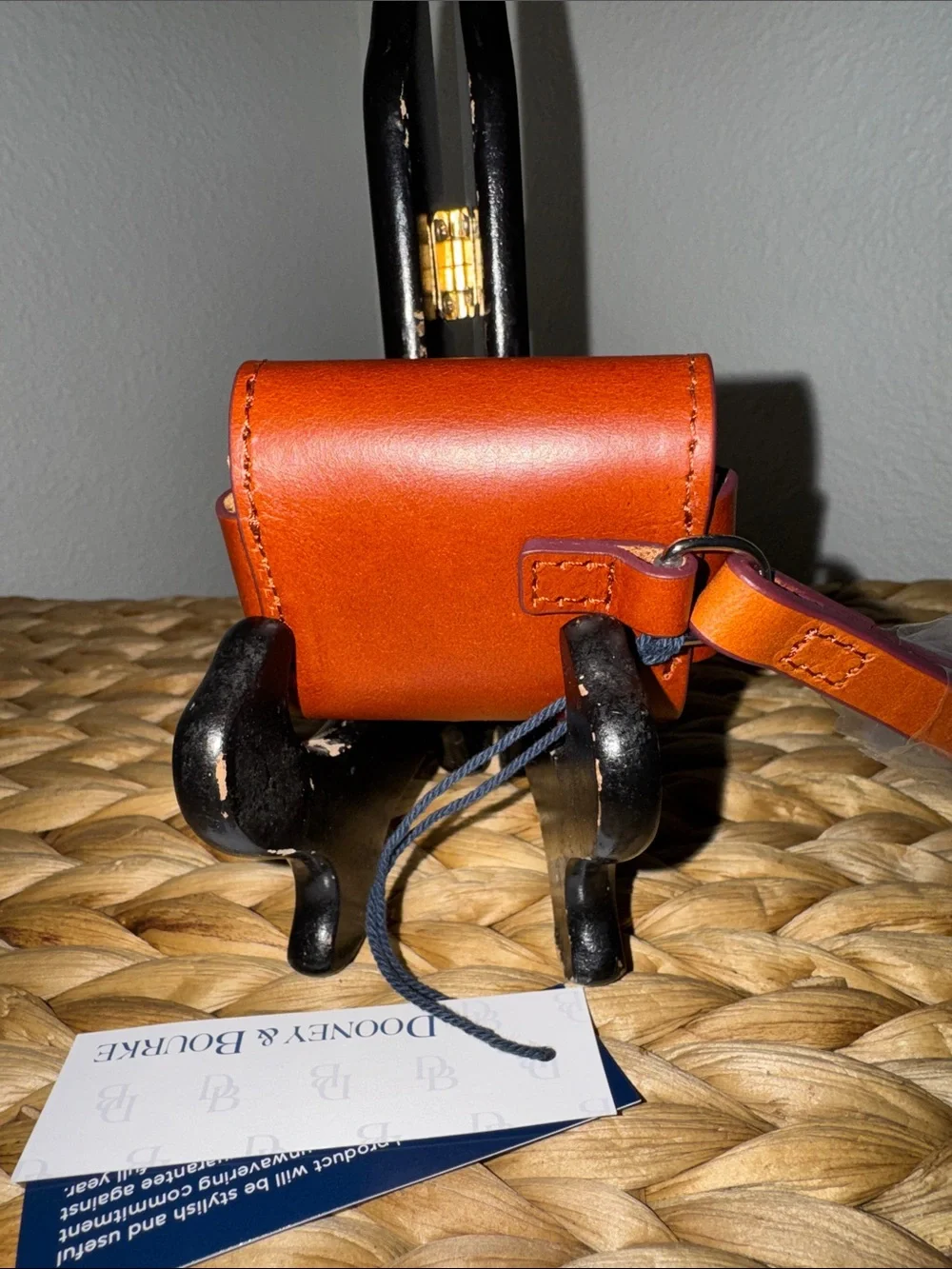 NWT Dooney & Burke smooth Concord leather AirPod Case with strap in natural